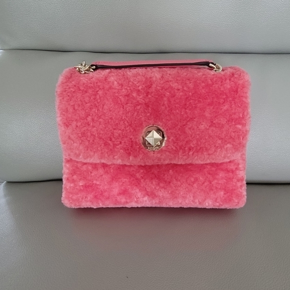 NWT Valentine Kate Spade Pink Faux Shearling Crossbody Bag Gold Hardware‎ - Picture 3 of 8